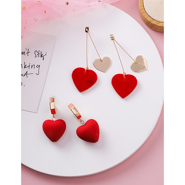 LRC Anting Tusuk Fashion Short Red Heart Earrings D48745