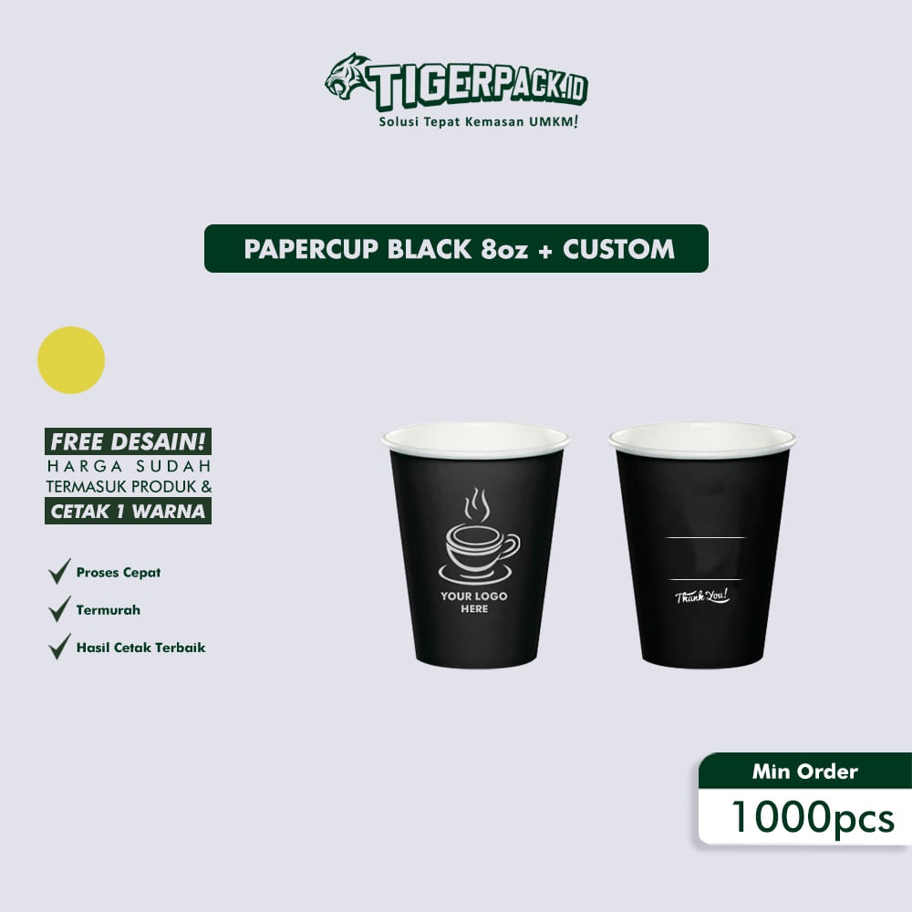 

Papercup 8oz - Cetak Papercup Hot 8oz BLACK ( Custom Logo )