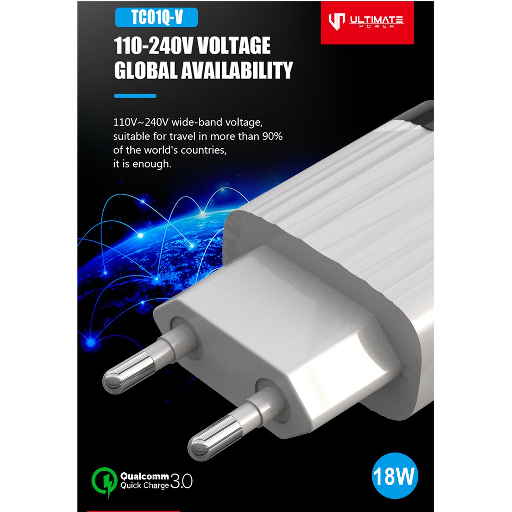 Kepala Charger Ultimate 1USB Fast Charging Charger QC 3.0 free Micro USB Cable Gransi resmi ultimate