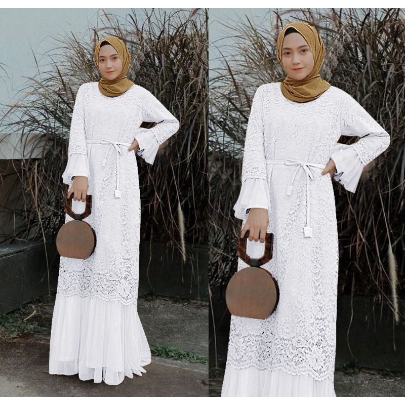 BAJU DRESS GAMIS BROKAT BRUKAT PESTA KONDANGAN UMROH RENDA MAXI MAXY IMPORT WANITA MUSLIM S M L XL X