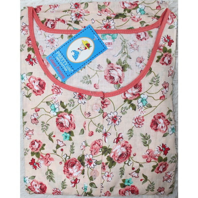 Piyama Cp set celana panjang Katun Motif Bunga Pretty girl-KODE 21-A