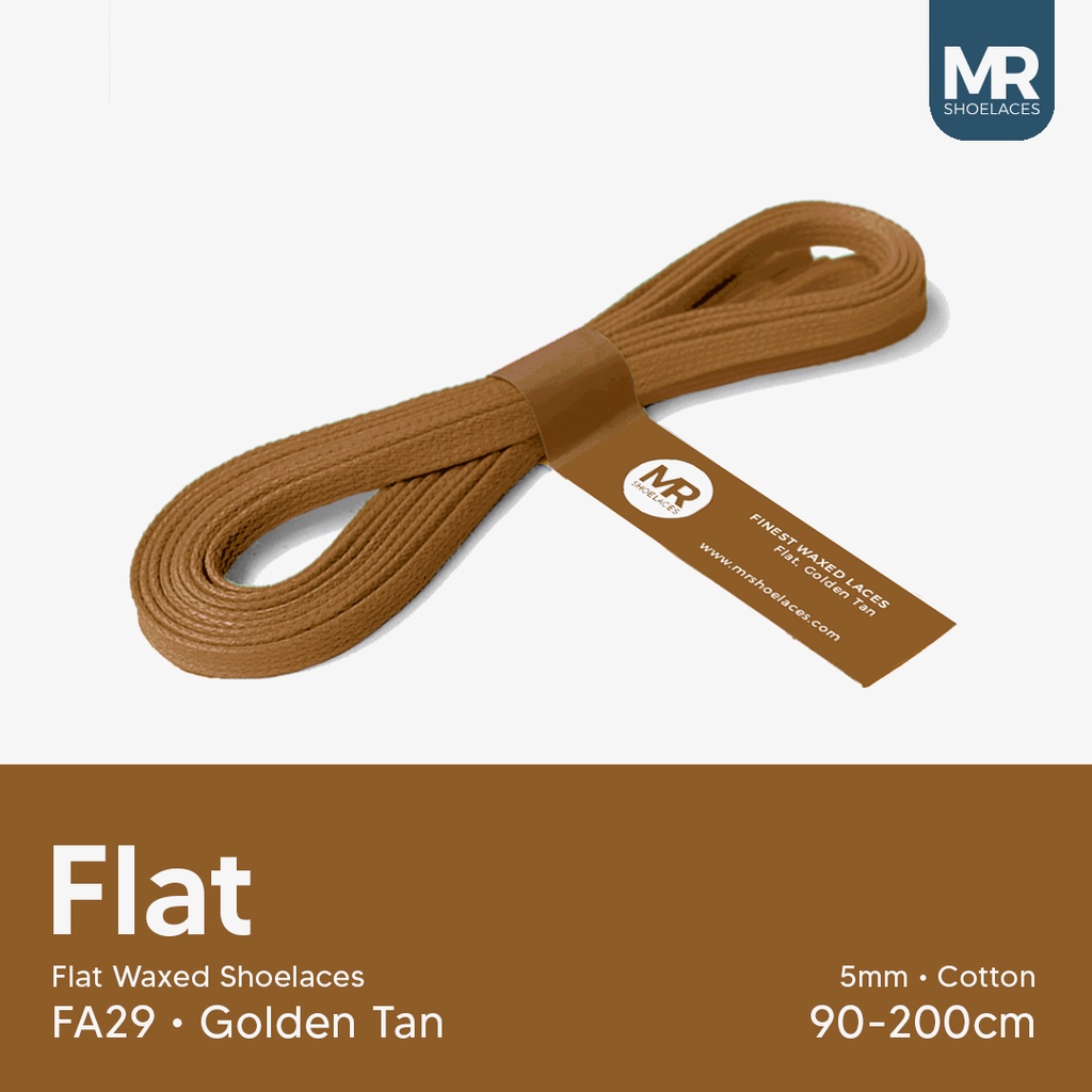 MR Shoelaces FA29 Golden Tan -Tali Sepatu Lilin 5mm Gepeng Flat Pipih (Waxed Laces) 90cm 100cm 120cm 150cm 200cm - Premium Shoelace