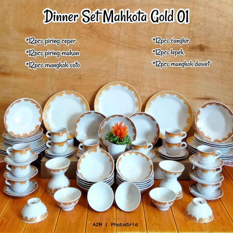 Dinner Set Mahkota Gold 01,05,08/Paket Piring Keramik/Dinasty/Set Mahkota