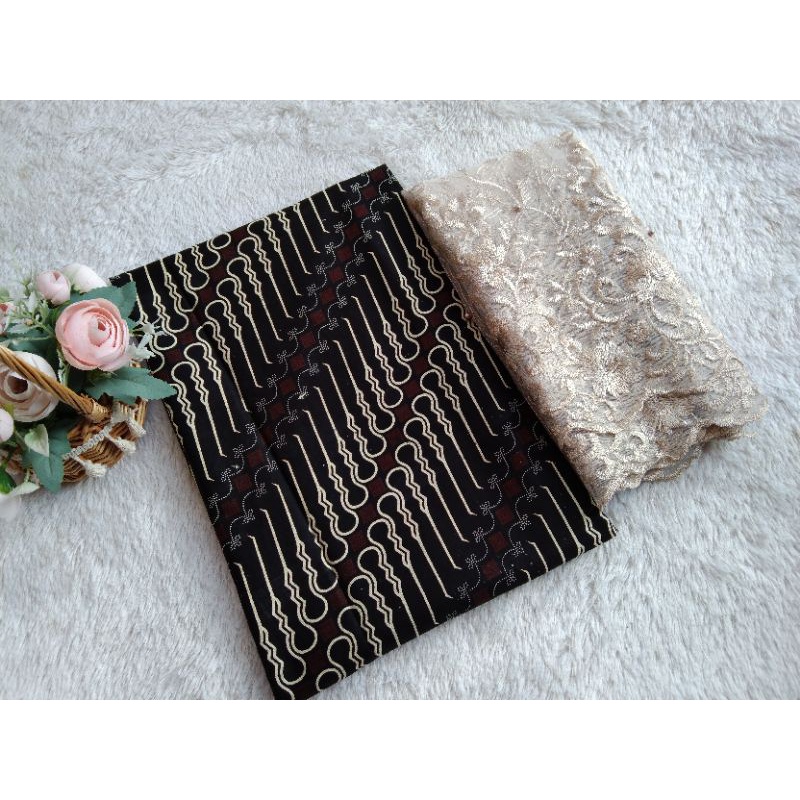 Jarik manten batik sogan genes printing mix Brokat renda ori pekalongan kebaya tulle manten mutiara