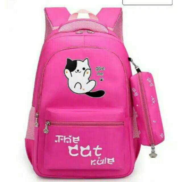 TAS PUNGGUNG WANITA THE CAT FASHION CASUAL KUCING KARTUN TRAVEL KAPASITAS BESAR TAS SEKOLAH KOREAN