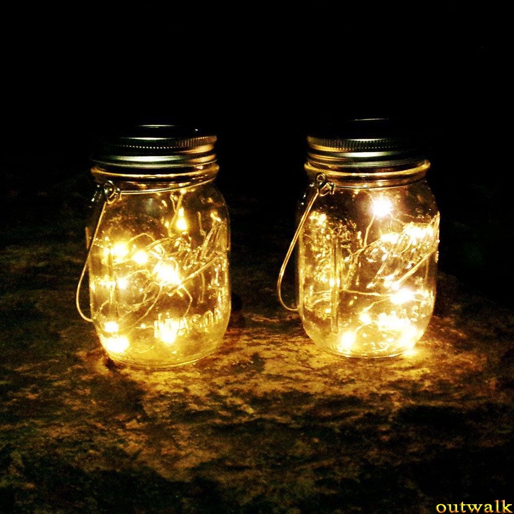 6pcs Lampu String Gantung Tenaga Surya Bentuk Toples Mason Bahan Kaca Dengan Kabel Tembaga