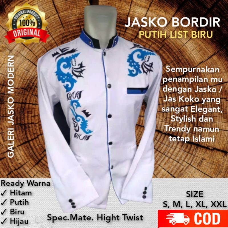 Jasko Putih Bordir | Baju Koko dewasa | Jas Koko Mandarin | Jasko Modern | Jas Koko Pria | Jas koko