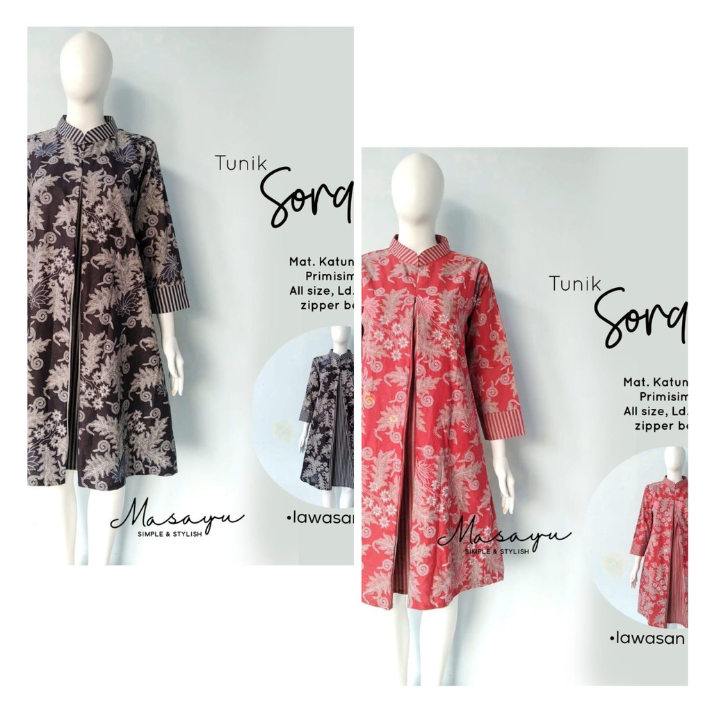 [PREMIUM] Tunik Soraya Batik Lawasan Pias Midi Solo Atasan Batik Midi Kombi Handmade Modern Kerja