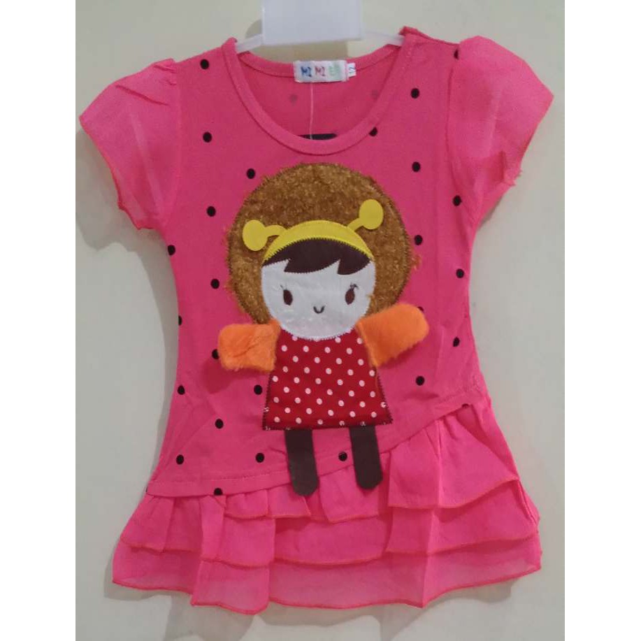 DRKD105 - Dress Anak Little Girl Dot Black Peach