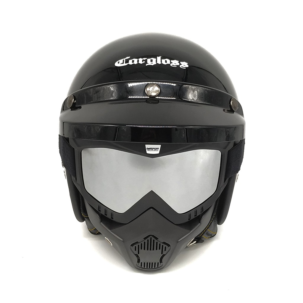 Helm Cargloss Retro | Black Glossy + Goggle Mask