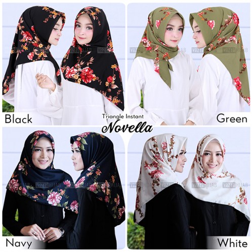 JIlbab Triangle/Segitiga Instant Novella motif bunga cantik Material bubbleprint yang tampak elegan