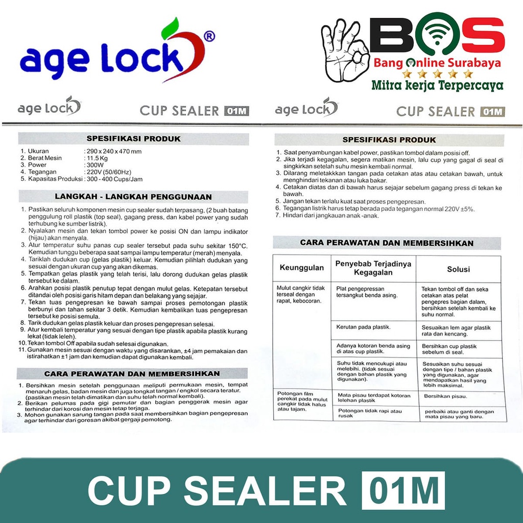 Mesin Press Plastik Cup Sealer 8-22 Oz Age Lock 01M Cup Sealer