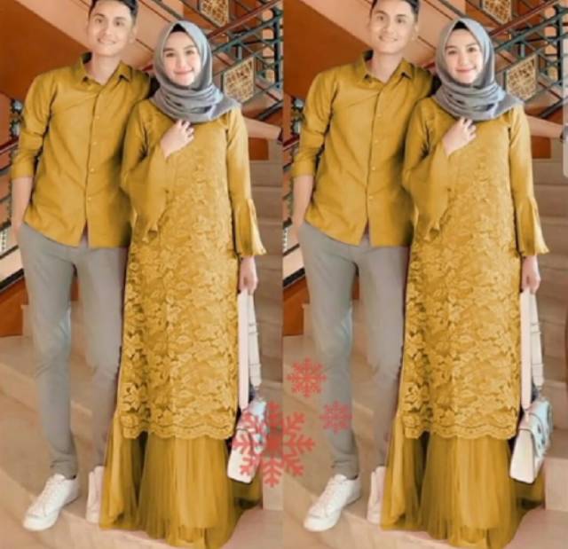 GSL Baju Gamis Couple Kondangan Pelino Brukat Jumbo Terbaru Pasangan Dress Brokat Kondangan Pesta Su
