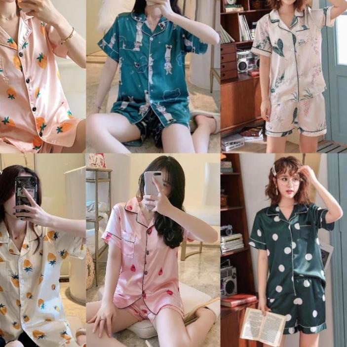 baju tidur satin import piyama satin motif baju tidur celana pendek pajamas satin HP