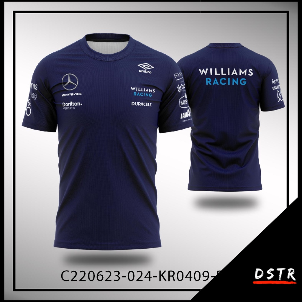 Kaos Jersey F1 Formula One Team Williams Racing 2022 Full Print Lengan Pendek