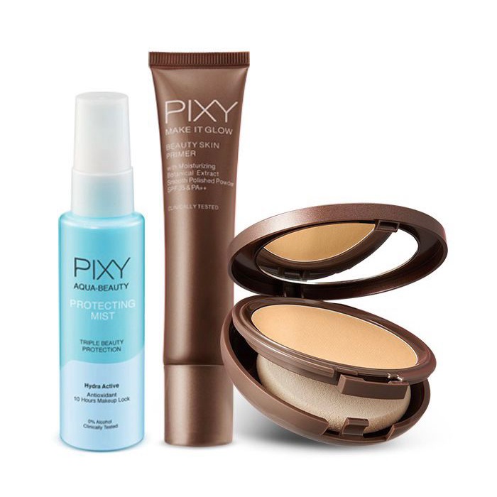 ✦SINAR✦ Pixy Make It Glow Silky Flawless Package | MIG Powdery Cake + MIG Beauty Skin Primer Free Aqua Protecting Mist