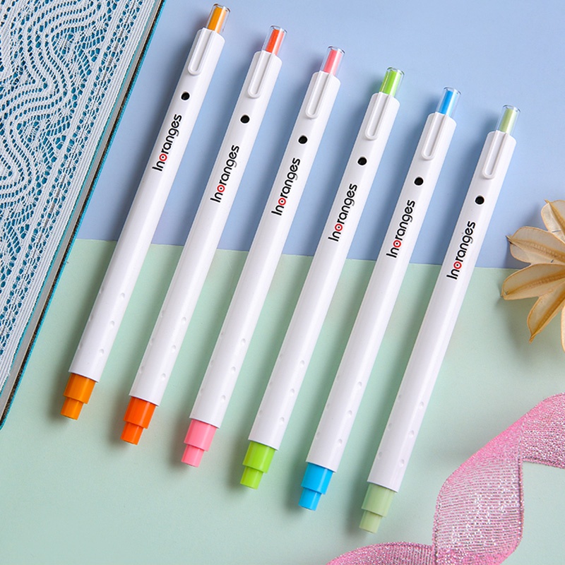 12 Colors 0.6mm Simple Retractable Highlighter INS Anti-Blooming Ink Colorful Marker