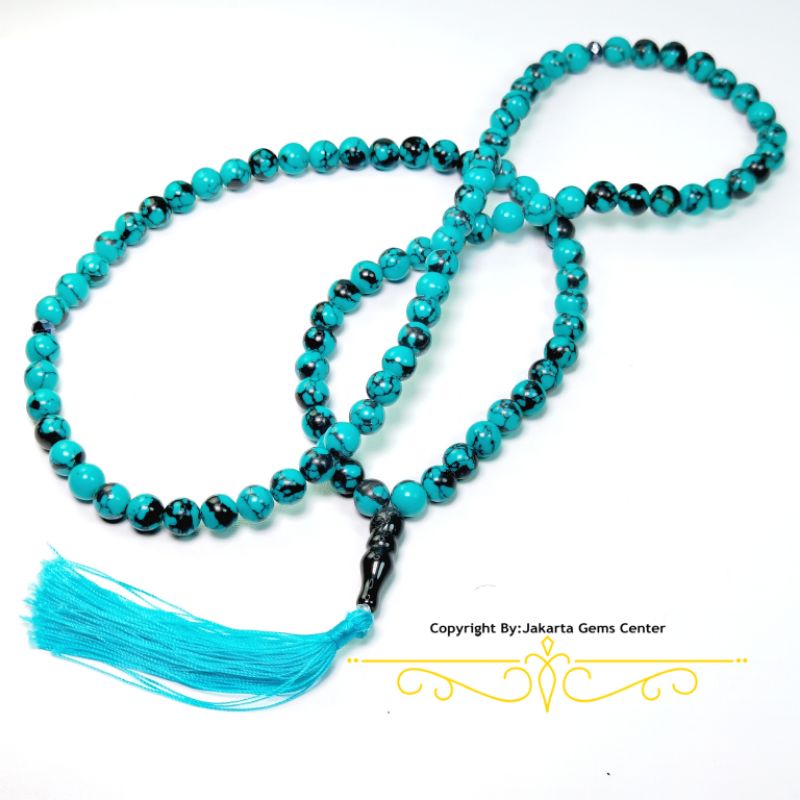 TASBIH NATURAL BATU PIRUS PERSIA HIJAU TURQUOISE 8MM / 99 BUTIR ORIGINAL