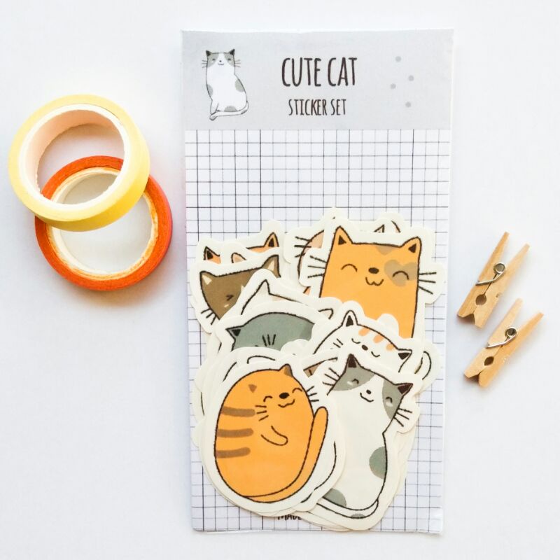 

[Jinjukuki] Cute Cat Sticker Set 25 Pack untuk journaling,notes,scrapbook