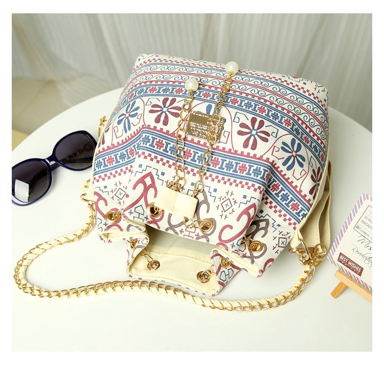 Tas Selempang Wanita Motif Batik Bohemia Feminin Unik Cantik sedang Viral di Asia JIUERYI Tas Selempang Wanita Drawstring - XK074 Bag for Women 2021 Bohemia Style Canvas Drawstring Bucket Bag Pearl Shoulder Handbags Women Messenger Bags Bolsa Feminina