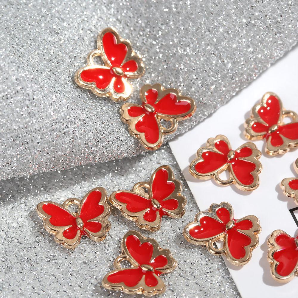 R-flower 10PCS Butterfly Charms Handmade Gelang Membuat Aksesoris DIY Alloy Enamel