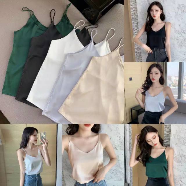 Atika Tanktop Satin V-Neck Korean Top Satin 071