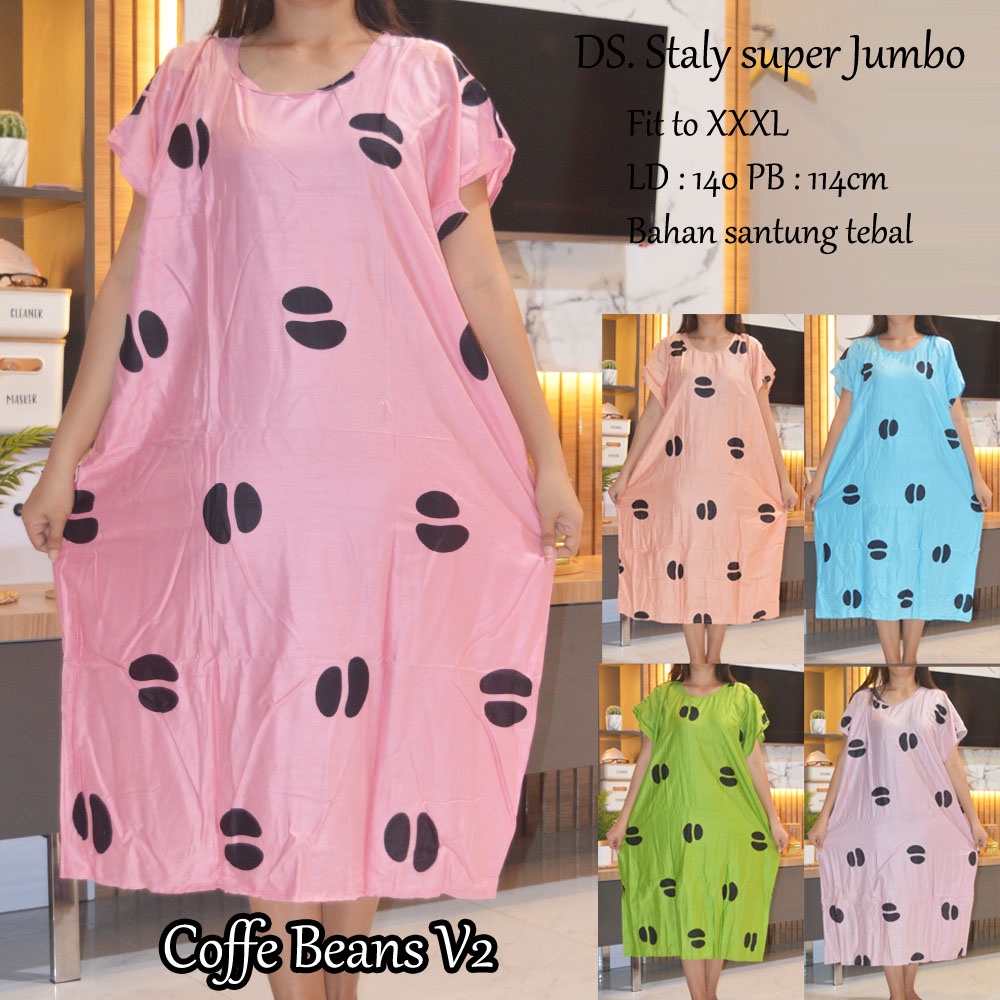 Daster super Jumbo staly LD 140 | 1kg muat 5pcs  | daster murah-Coffe Beans V2