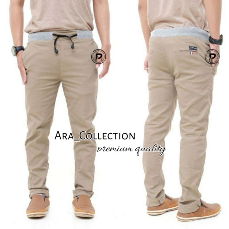 Celana Chino Panjang Karet Rip Premium size 27-38 Bisa COD