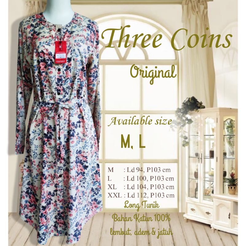 Long Tunik 3Coins Panjang size M, L murah original