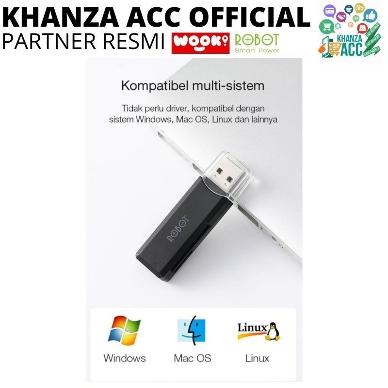 KHANZAACC Robot CR102 Card Reader USB 3.0 Dual Slot Card SD/TF