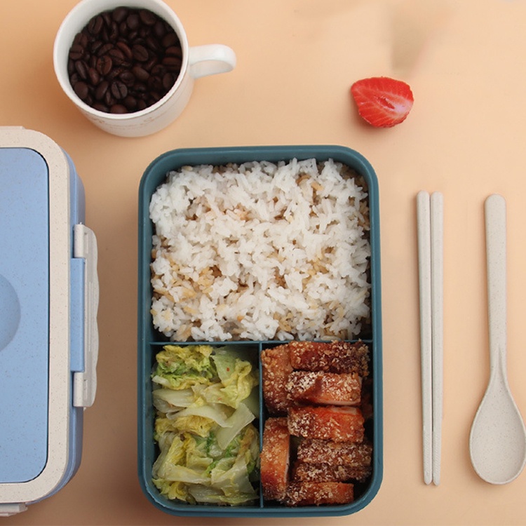 TOKO21GROSIR -- NEW LUNCH BOX SET PP JERAMI GANDUM ECO FRIENDLY WITH HANDLE FREE SENDOK DAN SUMPIT/ KOTAK MAKAN BEKAL