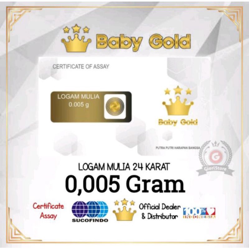 Baby Gold Logam Mulia Emas Asli 24 Karat 0.005 Gram Bersertifikat