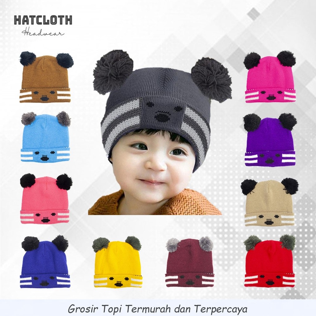 Topi Kupluk Bayi Polos Model Koala Pompom Laki Laki Perempuan Usia 0 3 6 bulan umur 1 2 3 Tahun thn