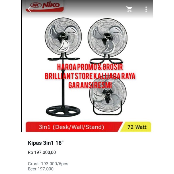 KIPAS ANGIN NIKO 18&quot; 3IN1 NK 1831/goshop brilliant store Kalijaga raya