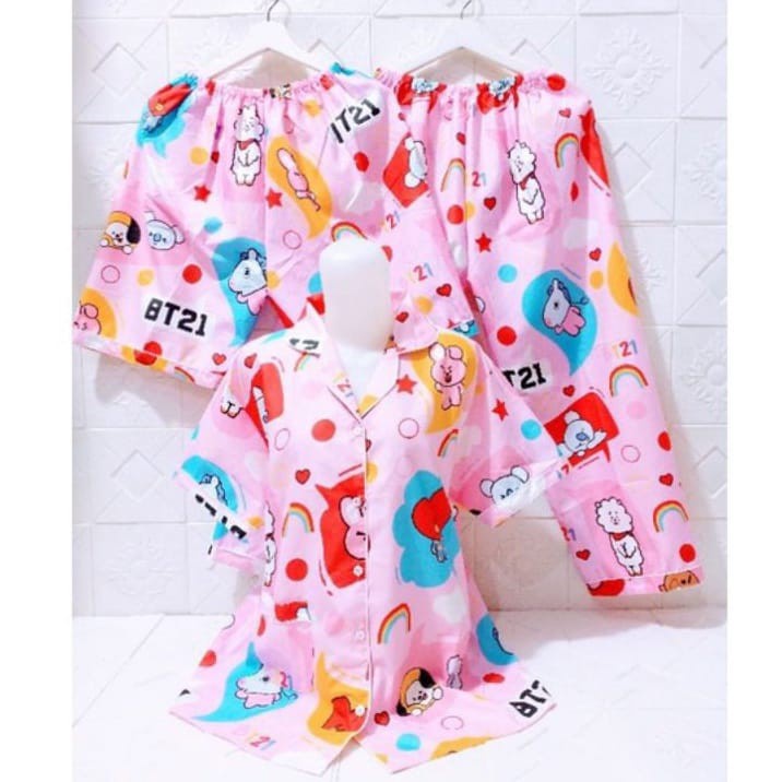 hokyfashion PIYAMA/BAJU TIDUR CP 3 IN 1 POOH HAPPY-3in1 bt21 pink