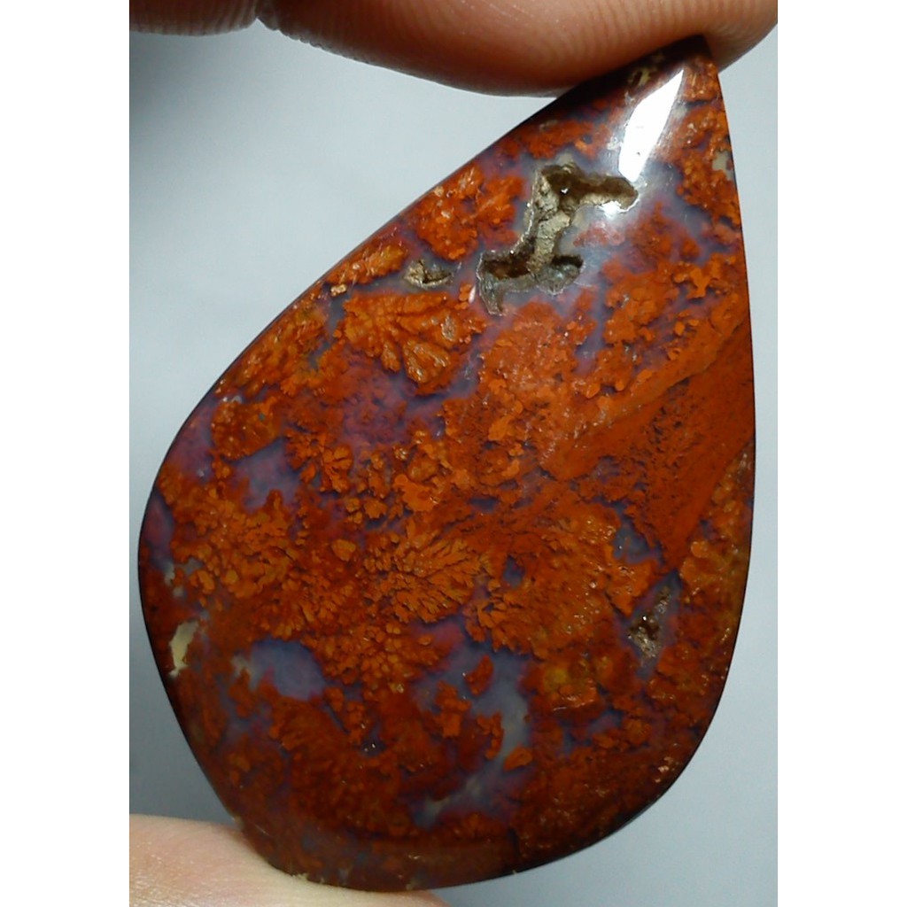 akik garut dominan merah bata motif rumput rande tear drop