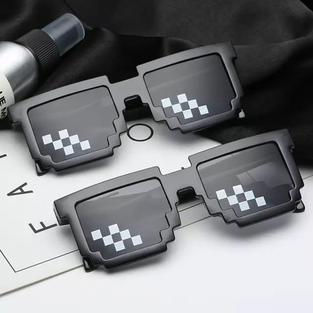 Kacamata Pixel Kotak Thug Life Double Mosaic Sunglasses Kaca Mata Hitam Wanita Pria Unisex Import