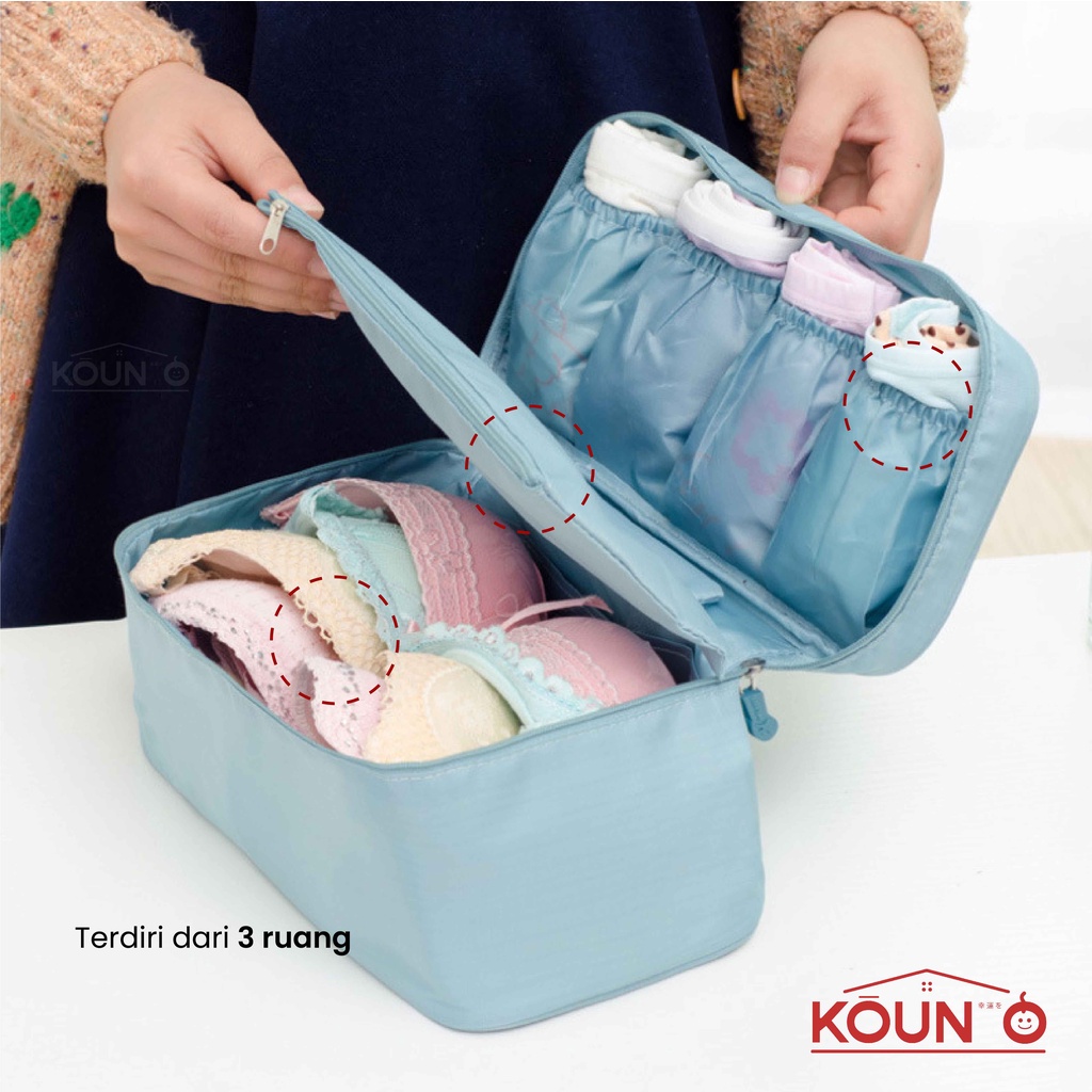 Tas Organizer Travel Pouch Tempat Penyimpanan Pakaian Dalam Bra Celana Dalam Pembalut Serbaguna Traveling Bag Multifungsi Gaya Korea Bahan kain