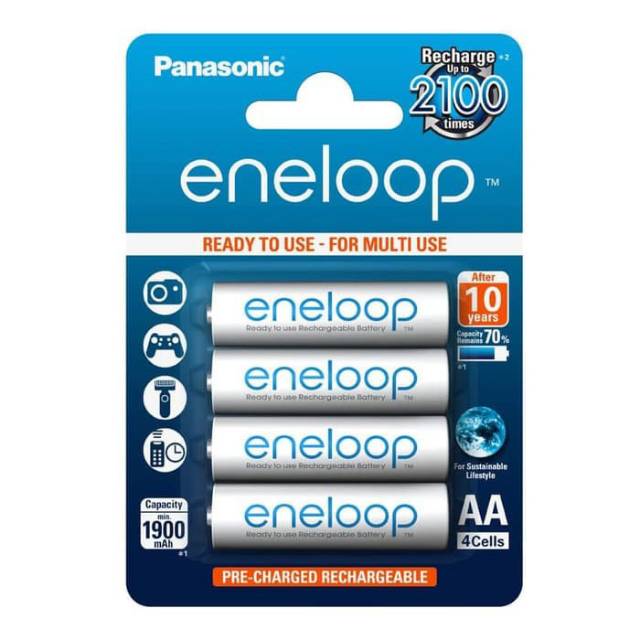 4 Piece Batre Baterai enelop AA A2 Putih Cas Rechargeable