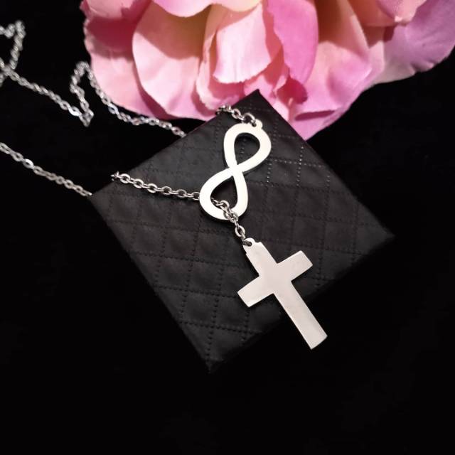 Kalung infinity wanita salib anti karat