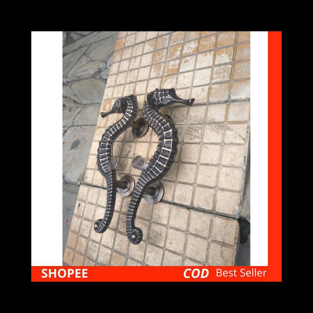 Handle Pintu Kuningan Kuda Laut Antik