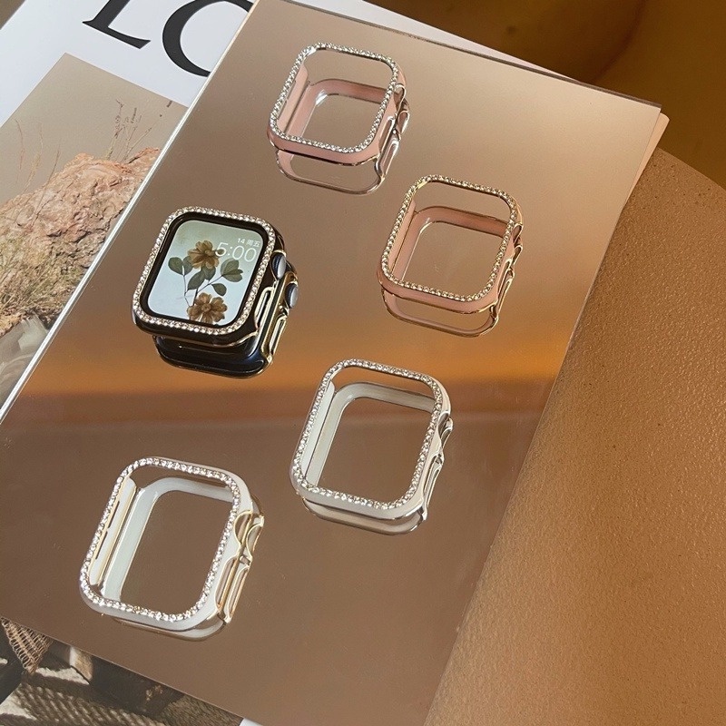 Diamond Case Untuk Apple watch 45mm 41mm 40mm 42mm 38mm Aksesoris Bling Bumper Pelindung Cover iWatch Series7 6 SE 5 4 3 2 1