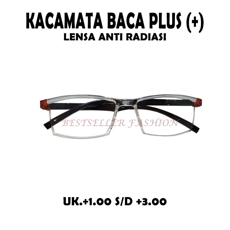 Kacamata Baca Plus Antiradiasi Blueray Pria Wanita ukuran +1.00 s/d +3.00 Semi Rimless Kacamata Rabun Dekat FREECASE