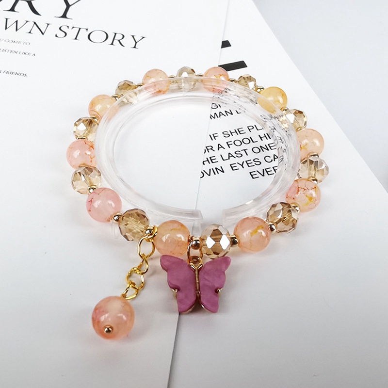 Gelang Manikmanik Kristal Warna Warni Bandul Bungakupukupu Gaya Koreabohemian Handmade Untuk Wanita