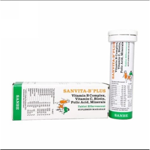 SANVITA B PLUS Tube Effervescent Tablet - Suplemen Vitamin C Mineral Asam Folat Tablet Larut