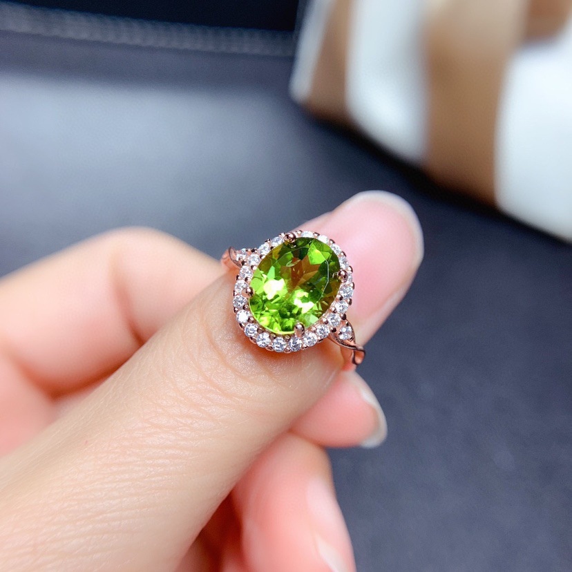 Cincin Berlian Oval Hijau Berlapis Emas 925 Perak Wanita