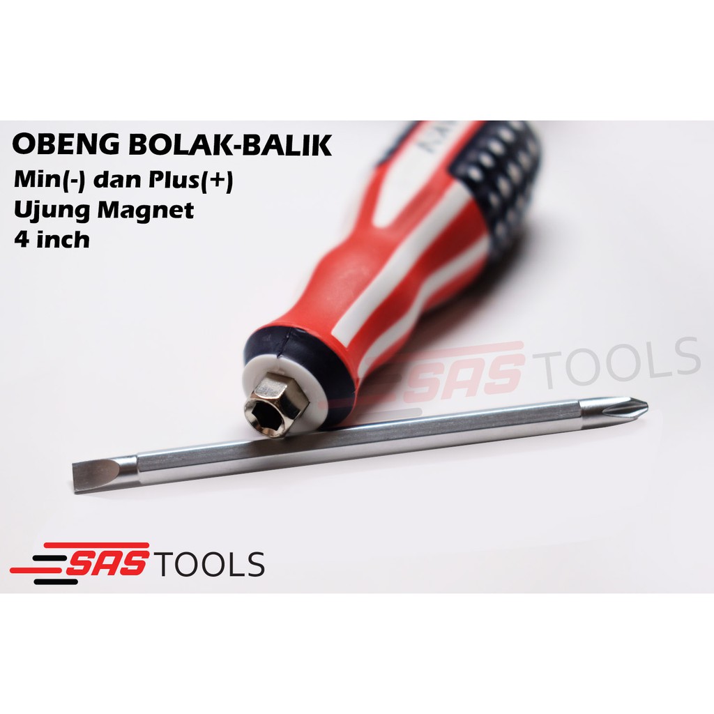 Obeng Bolak Balik Plus (+) Dan Min (-) 4 Inch Ujung Magnet