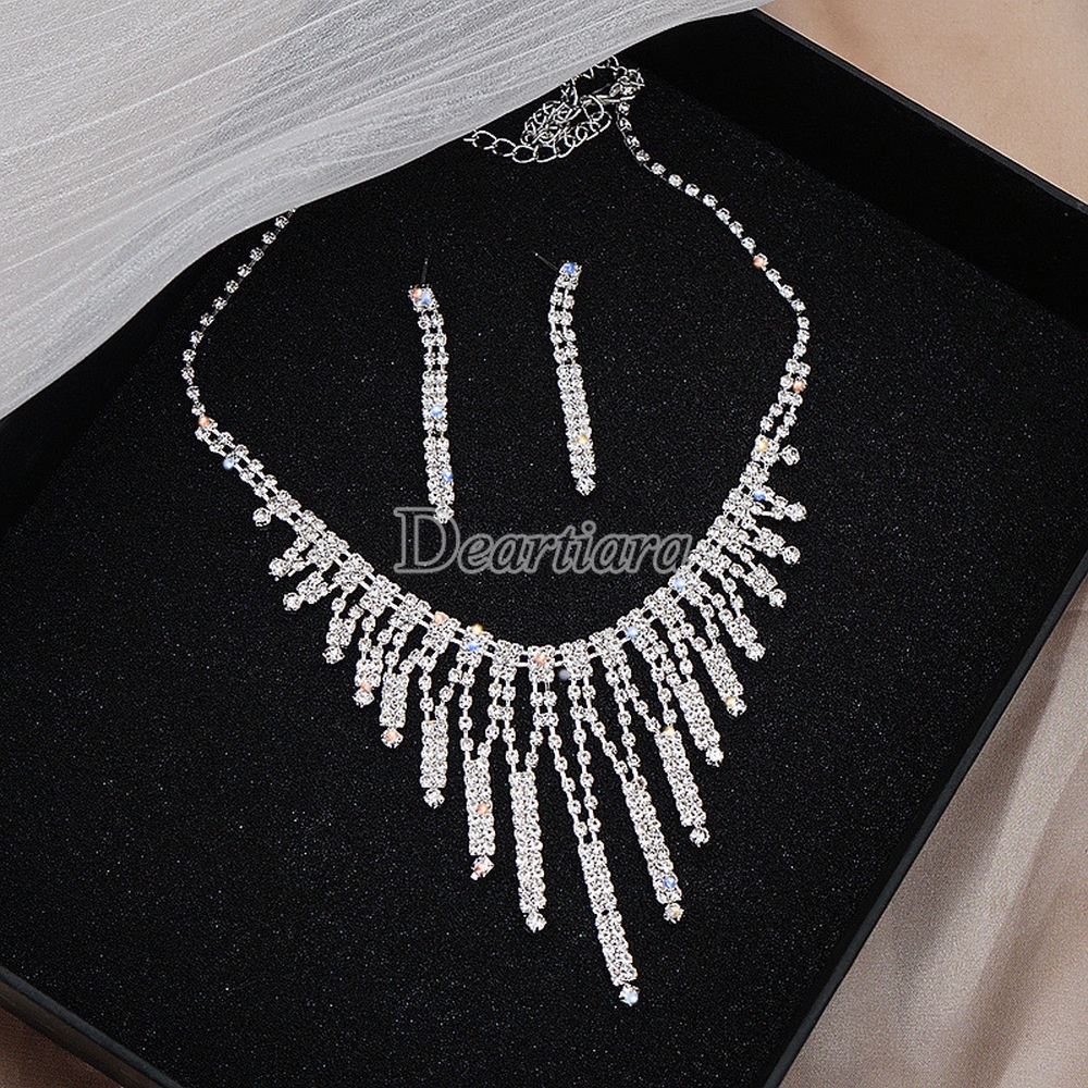 Set Kalung Dan Anting Berlian Imitasi Untuk Pengantin