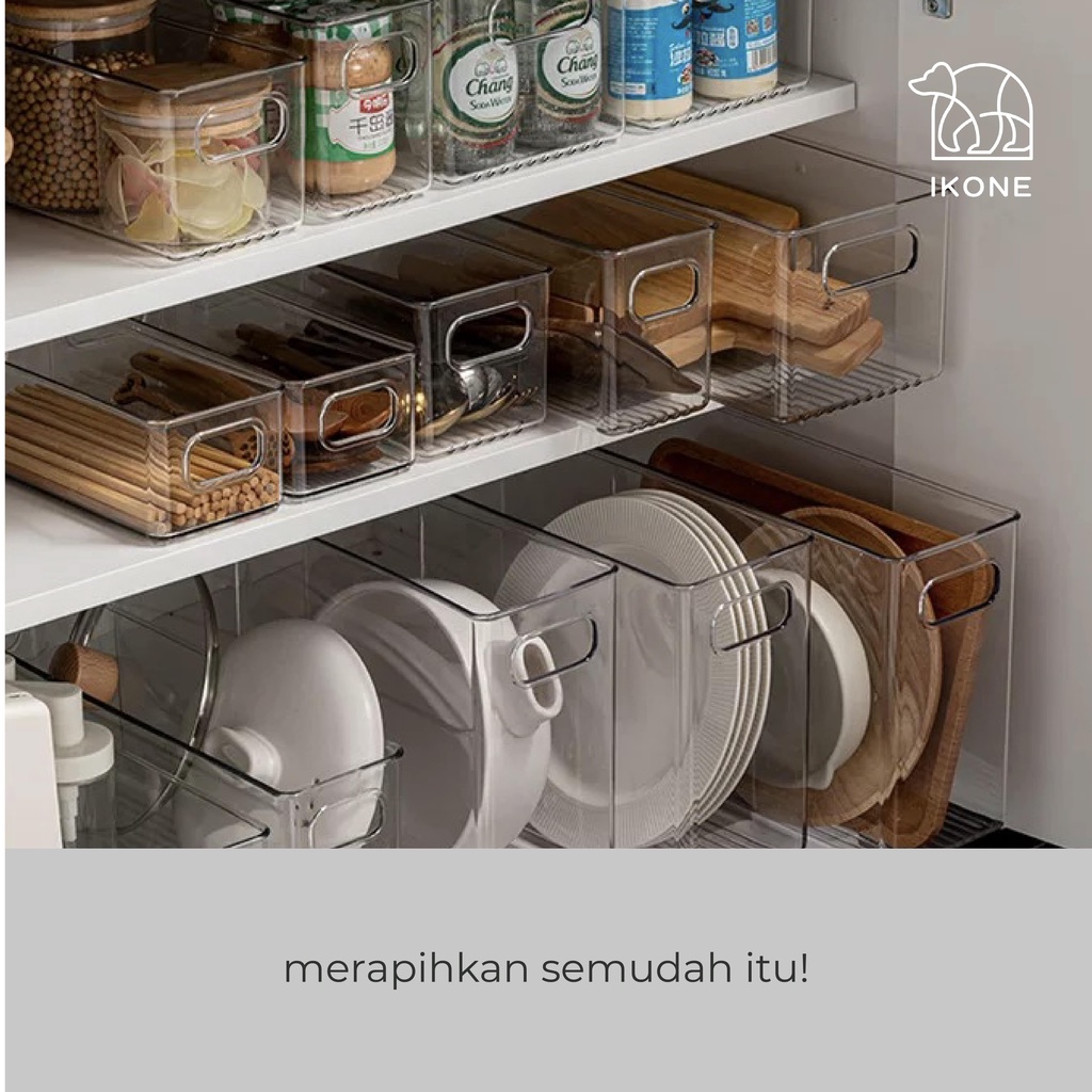 【IKONE】YATSU Organizer Box Dapur Transparent Organizer Panci Talenan Piring Perapi Serbaguna Penyimpanan Sendok Pisau Alat memasak Dapur Organizer Perlengkapan Dapur Bening Aesthetic Organizer Rumah Lengkap Homeliving