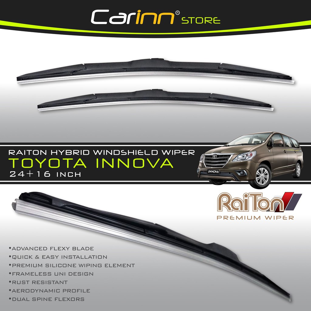 Raiton Sepasang Wiper Hybrid Kaca Depan Mobil Toyota Innova 24" & 16" -2 Buah/Set - Hitam